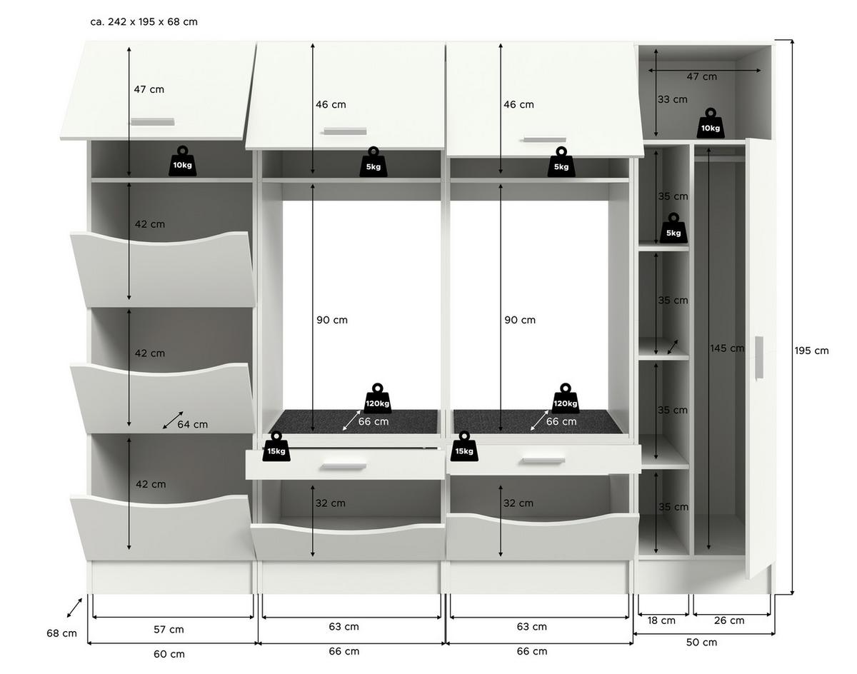 Omara Za Pralni In Sušilni Stroj Free, Bela - bela, Basics, leseni material (233/195/68cm) - MID.YOU