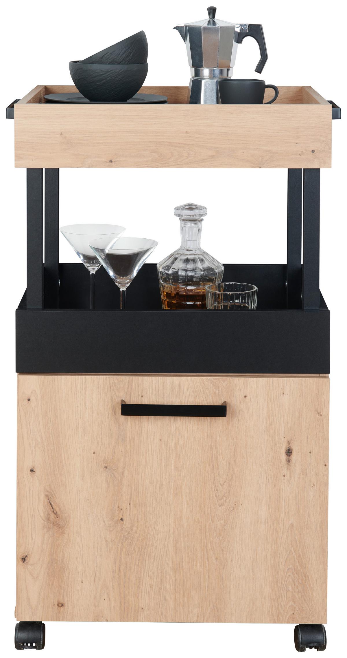 Servirni Voziček Home Bar, Barva Hrasta, Črna - črna/barve hrasta, Moderno, kovina/leseni material (50/88/41cm)