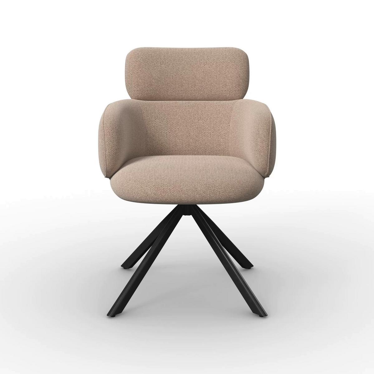 Armlehnstuhl Liora Braun Webstoff Drehbar Gepolstert - Schwarz/Braun, MODERN, Textil/Metall (57,5/84/61cm) - Bessagi Home