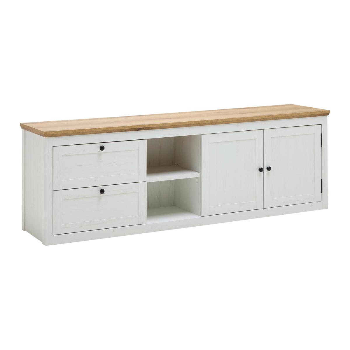 TV-Element Korsika Eichefarben/Weiß - Eichefarben/Schwarz, ROMANTIK / LANDHAUS, Holzwerkstoff/Metall (185/61,4/43cm) - Mömax