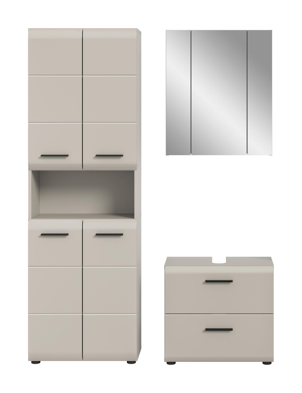 Badezimmer Ice Kaschmir 3-teilig - Kaschmir/Schwarz, Trend, Glas/Holzwerkstoff (120cm) - MID.YOU