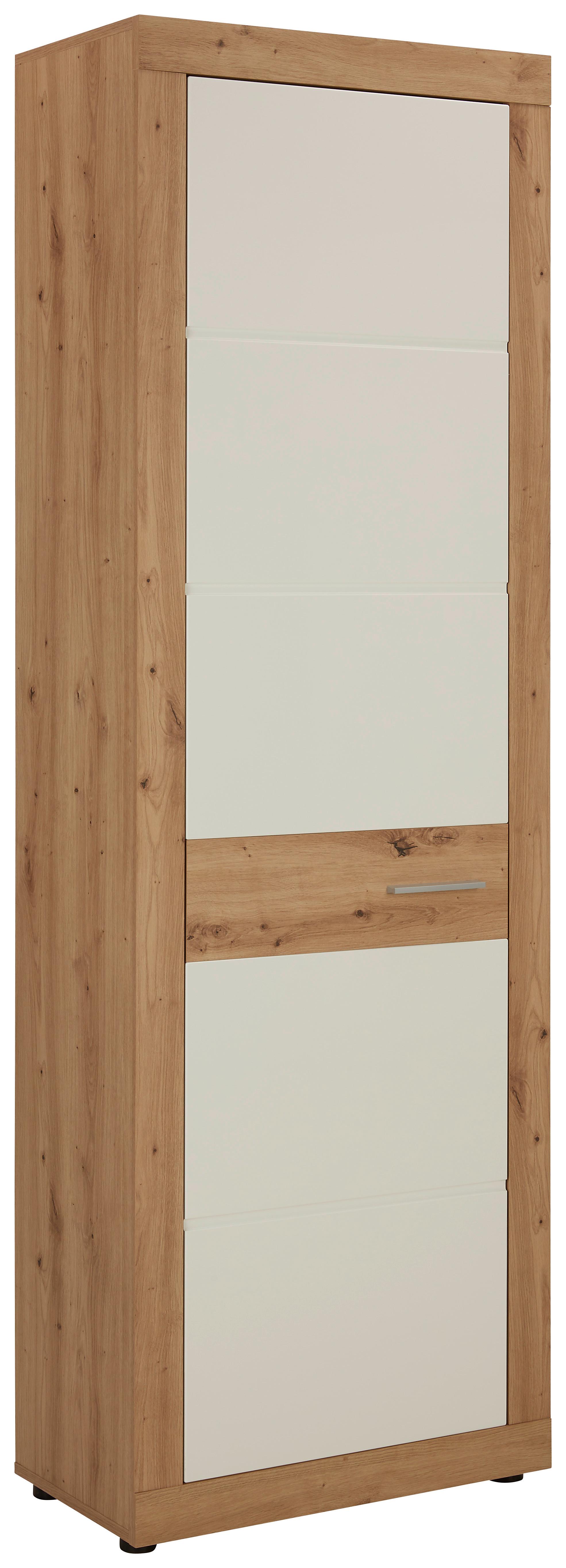 Garderobenschrank in Weiss/Eichefarben - Chromfarben/Weiss, Konventionell, Holzwerkstoff/Kunststoff (65/198/36cm) - Mömax