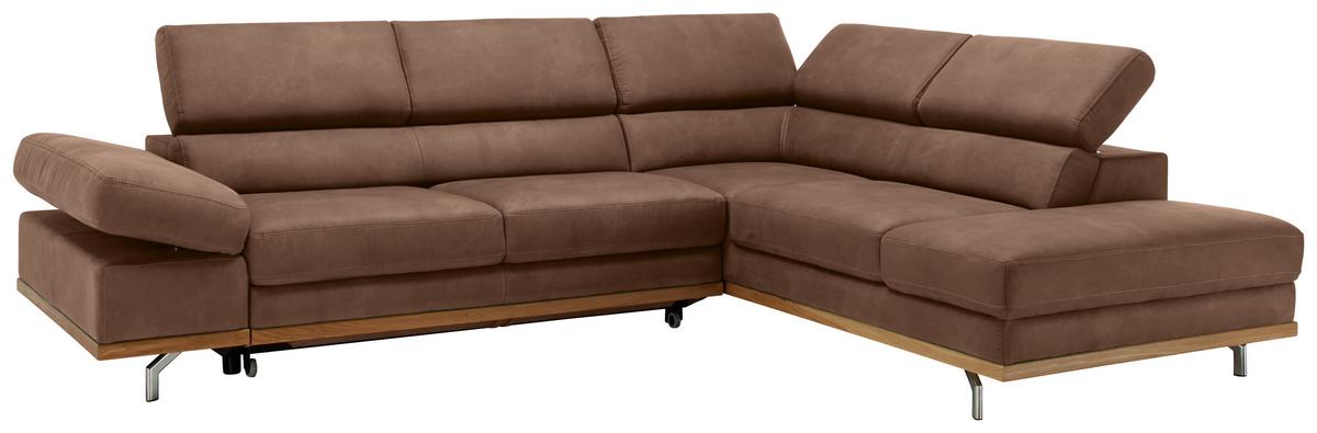 Wohnlandschaft Carmen In Braun Mit Bettfunktion - Chromfarben/Braun, Konventionell, Holz/Textil (292/226cm) - Based