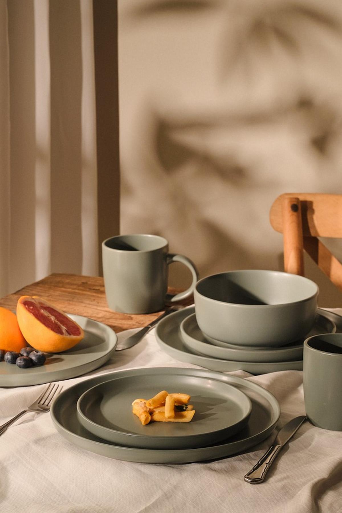 SERWIS OBIADOWO-ŚNIADANIOWY 21010 - zielony, Trend, ceramika - Novel