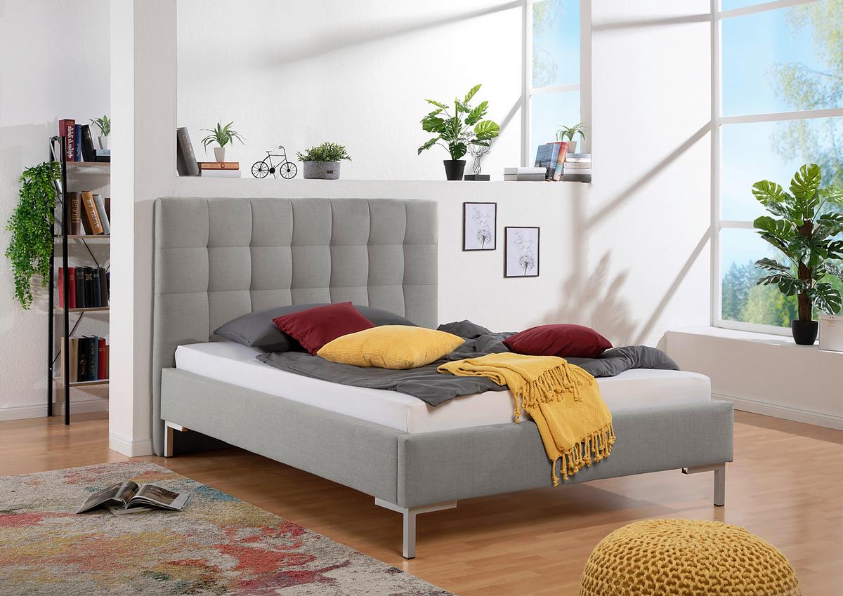 Polsterbett Maurizio Grau ca. 140x200 cm - Silberfarben/Grau, MODERN, Textil/Metall (140/200cm) - Livetastic