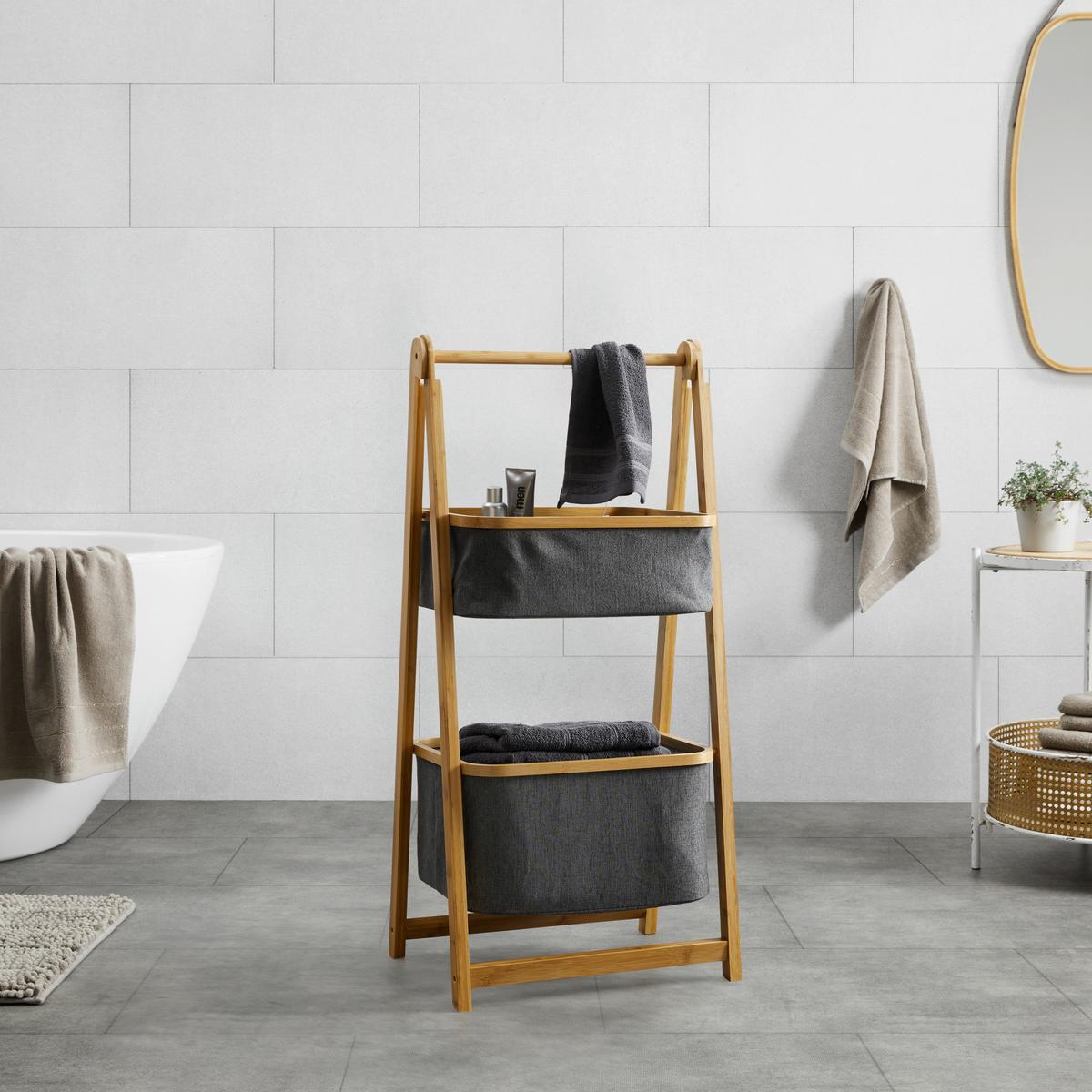 REGAŁ DO PRZECHOWYWANIA MISAKI - ciemnoszary, Modern, drewno/tkanina (44/35/99cm) - Bessagi Home