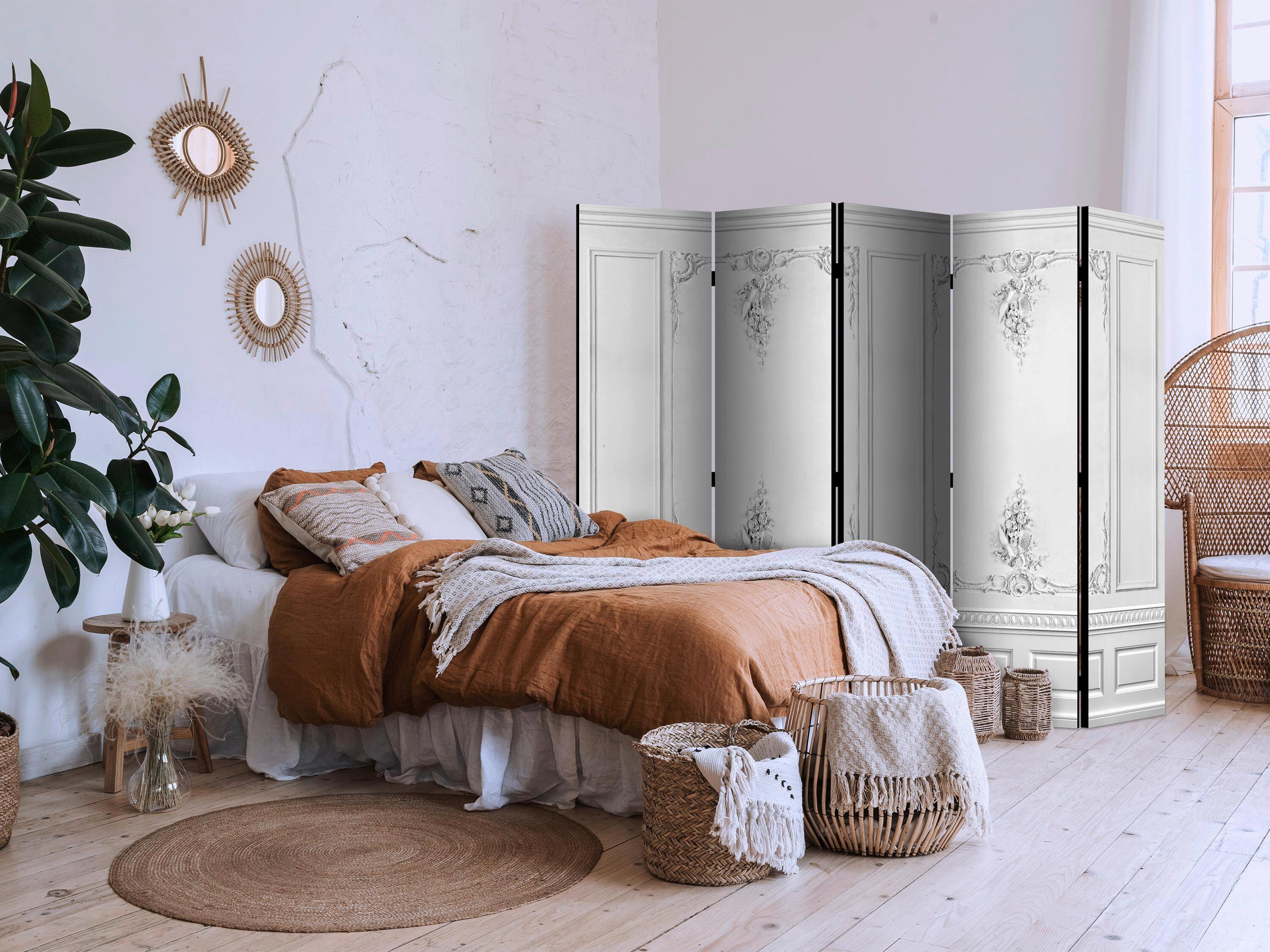 Paravan Palatial Wall I, 5-Delni, Dvostranski - bela/svetlo siva, Basics, tekstil/les (225/172/3cm) - artgeist