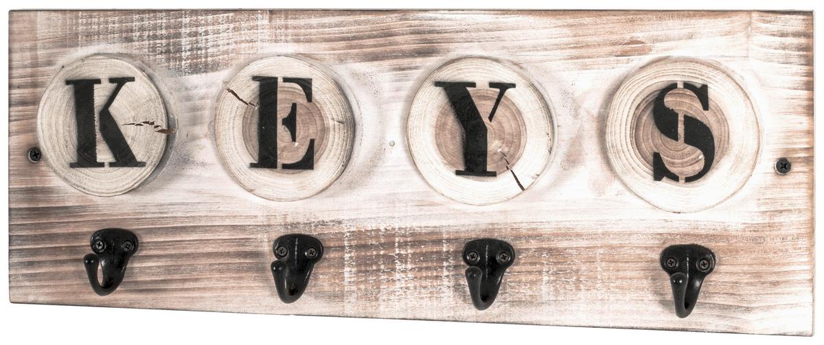 WIESZAK NA KLUCZE SHABBY VINTAGE - czarny/biały, Trend, metal/drewno (48/18/7cm)