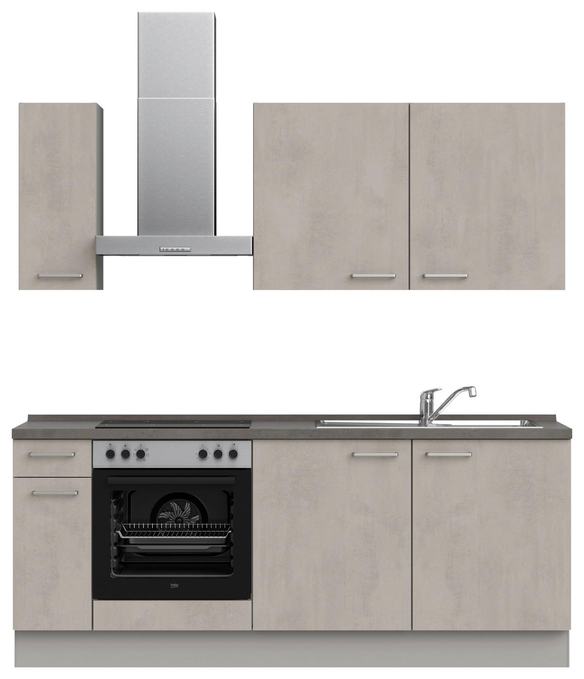 Küchenblock Riva Low m. Geräten Grau - Schieferfarben/Edelstahlfarben, MODERN, Holzwerkstoff/Metall (210cm) - Nobilia