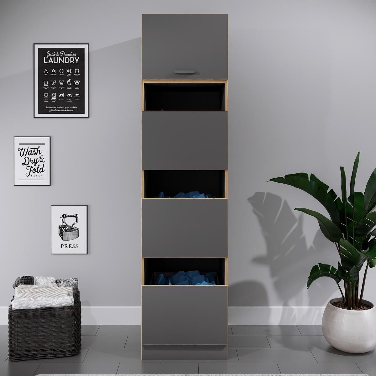 Wäscheschrank Rislo - Honigeiche/Anthrazit, Trend, Holzwerkstoff/Kunststoff (50/200/60cm) - MID.YOU