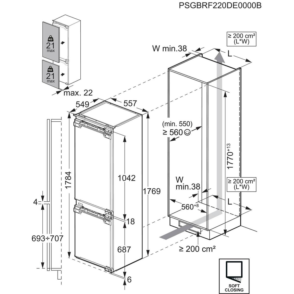 Kühl-Gefrier-Kombination EK9D18C1 - Weiß, MODERN, Metall (55,7/176,9/54,9cm) - AEG