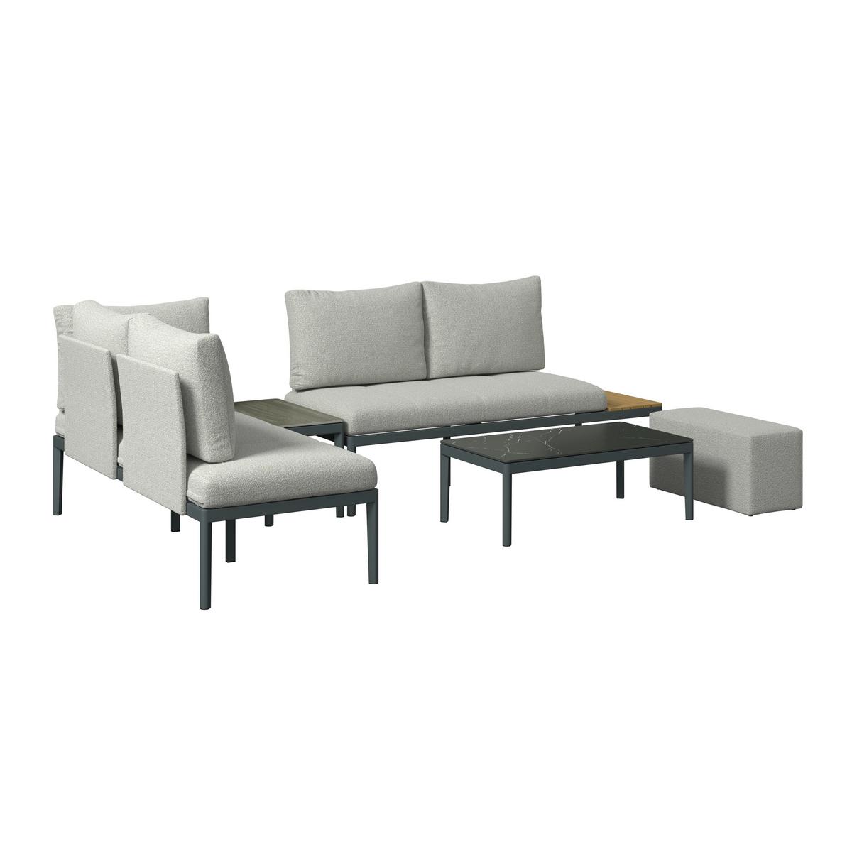 Loungegarnitur Emilia Anthrazit/Natur/Dunkelgr/Beige - Dunkelgrau/Beige, MODERN, Kunststoff/Textil - Mömax