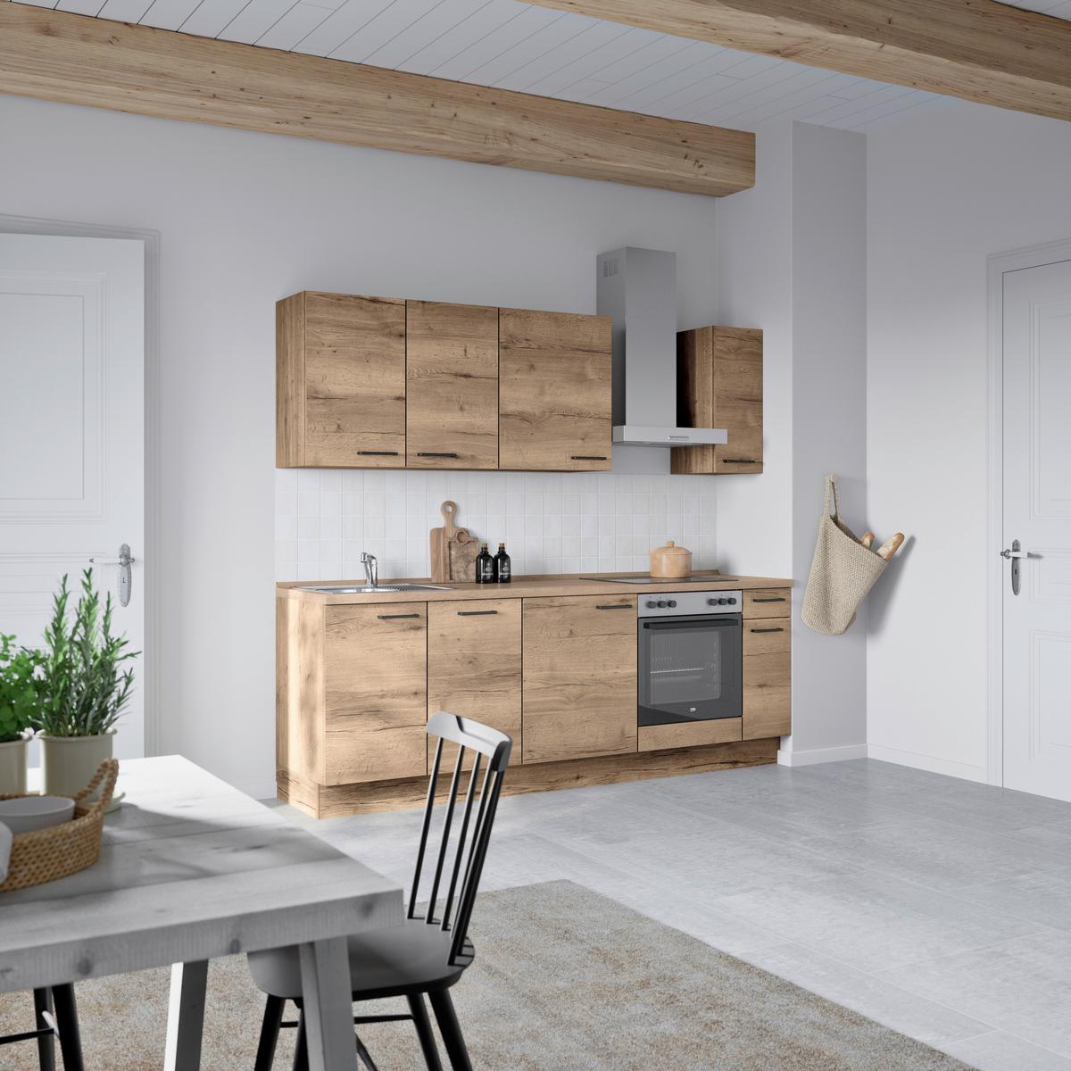 Küchenblock Structura Low m. Geräten Eiche dunkel - Eiche dunkel/Eichefarben, MODERN, Holzwerkstoff/Metall (240cm) - Nobilia