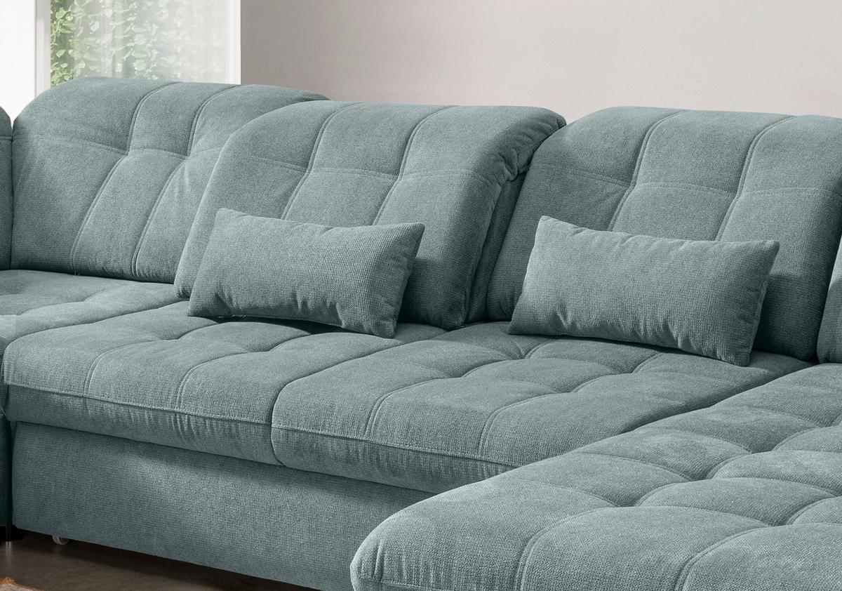 Wohnlandschaft Rigatti Blau Chenille mit Bettkasten - Blau/Schwarz, MODERN, Textil/Metall (252/387/184cm) - Livetastic