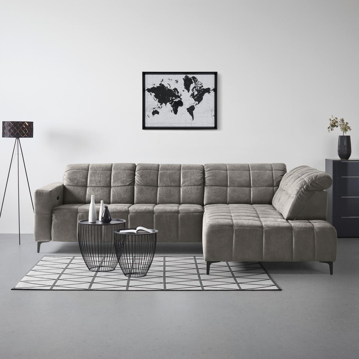 Ecksofa Panama rechts Greige - Greige/Schwarz, KONVENTIONELL, Textil/Metall (304/89-102/216cm) - Premium Living