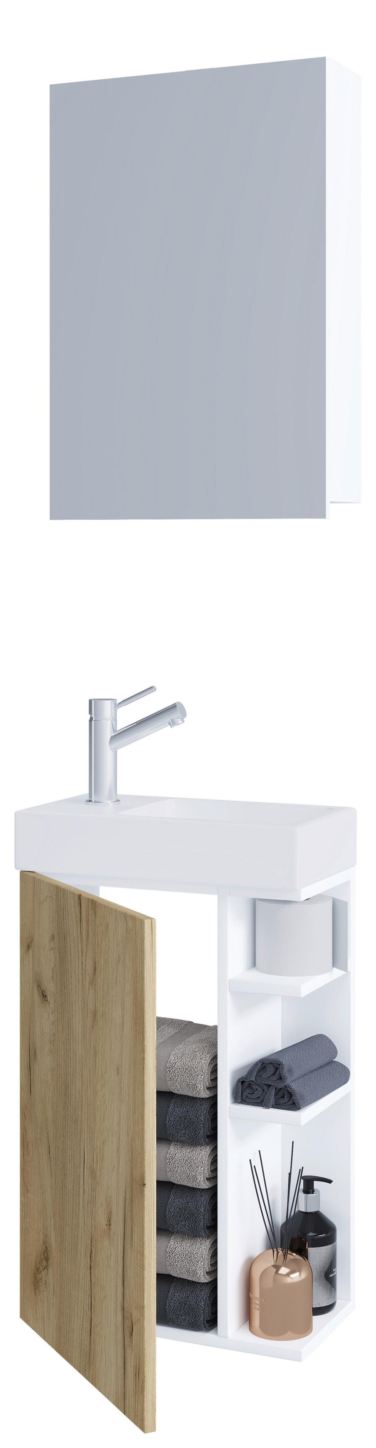 Kopalnica Za Goste Lumia, Bela, Barva Hrasta - bela/medeni hrast, Moderno, steklo/leseni material (40cm) - MID.YOU