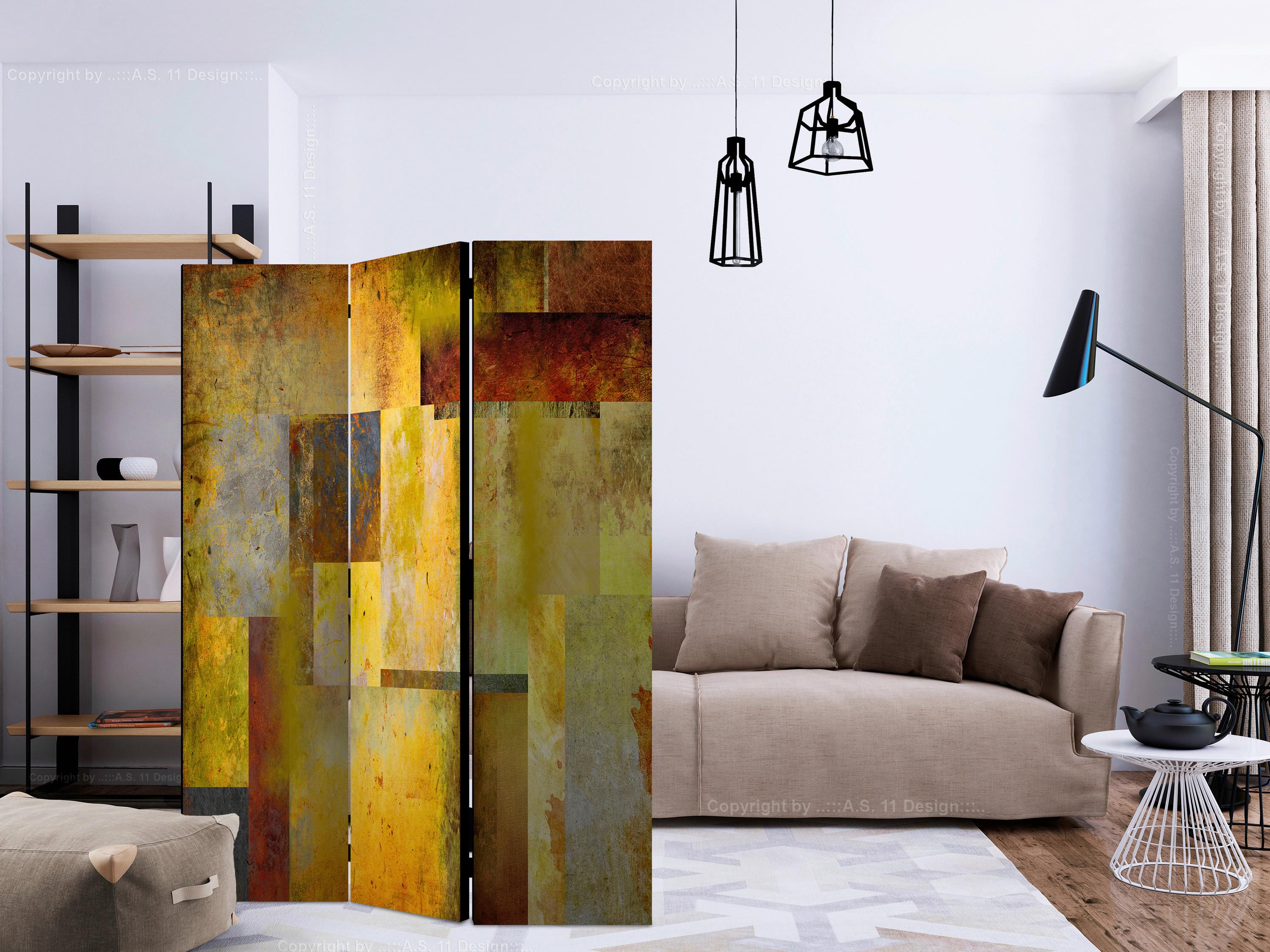Paravan Art Expression, 3-Delni, Dvostranski - večbarvno/temno rumena, Basics, tekstil/les (135/172/3cm) - artgeist