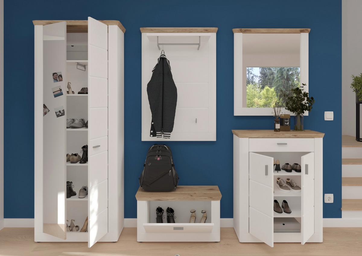 Garderobenschrank Michigan ca. 79x204 cm Weiß m. Spiegel - Weiß, LIFESTYLE, Holzwerkstoff/Kunststoff (79/204/37cm) - MID.YOU