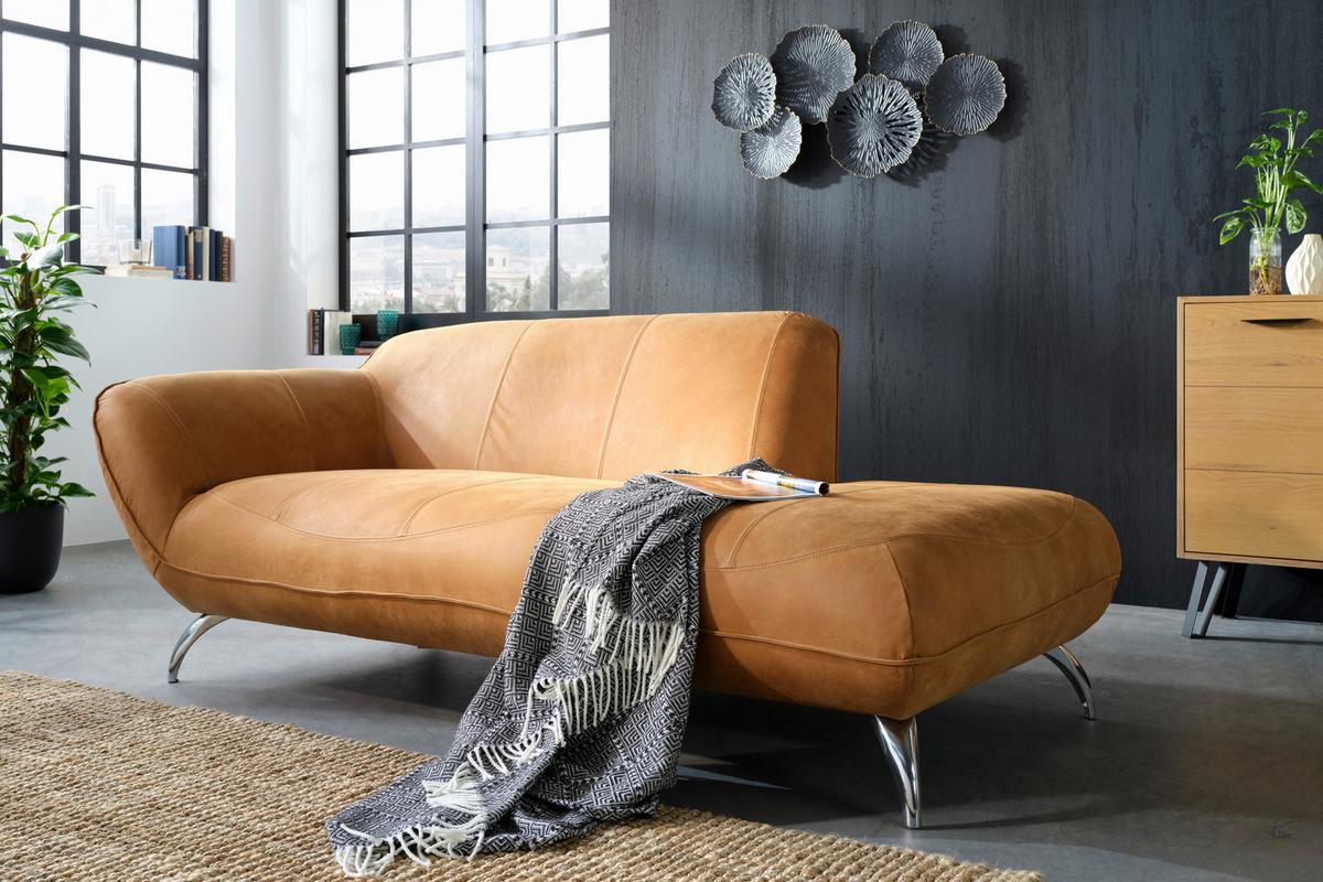 Chaiselongue aus Echtleder - Hellbraun/Alufarben, Lifestyle, Leder (200/83/45/100cm) - Premium Living