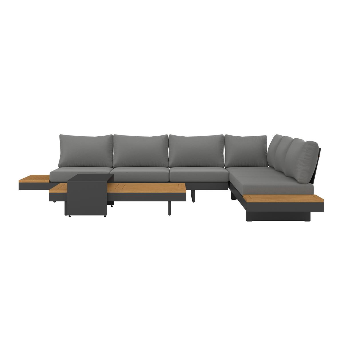 Loungegarnitur Amaia Grau, Outdoorgewebe - Dunkelgrau/Grau, Modern, Holz/Textil (323/80/70cm) - Bessagi Garden