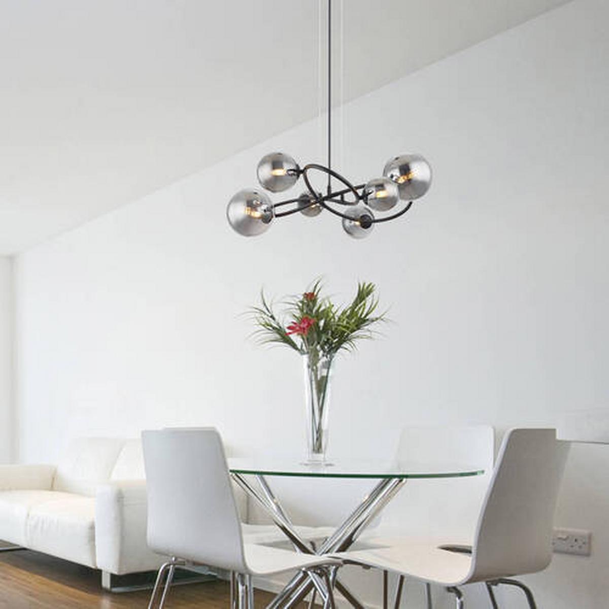 LED-HÄNGELEUCHTE 56133-6H - Transparent/Schwarz, Design, Glas/Kunststoff (62,2/58,8/120cm) - Globo