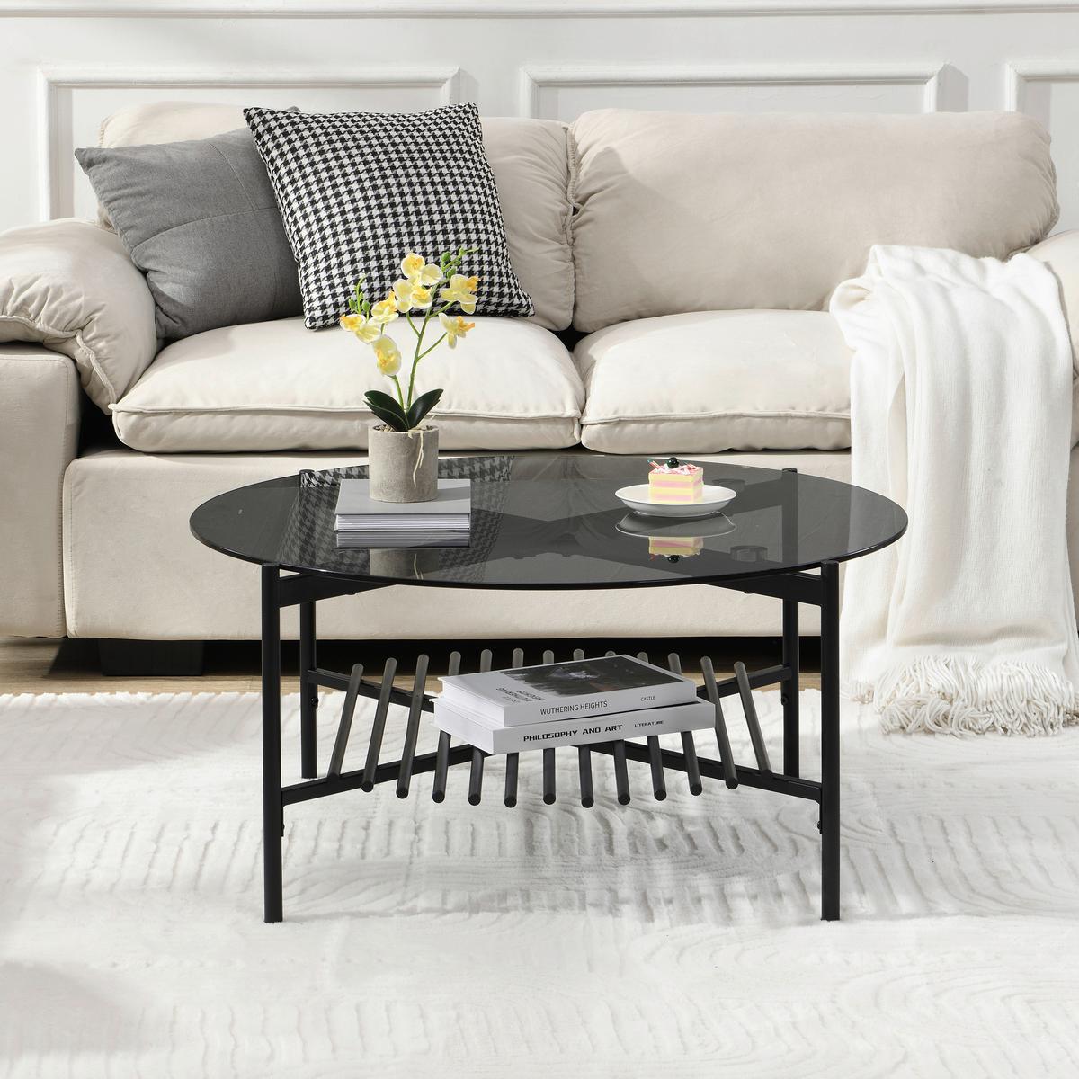 Couchtisch Wl7.320 - Schwarz, Design, Glas/Metall (80/80/40cm) - MID.YOU