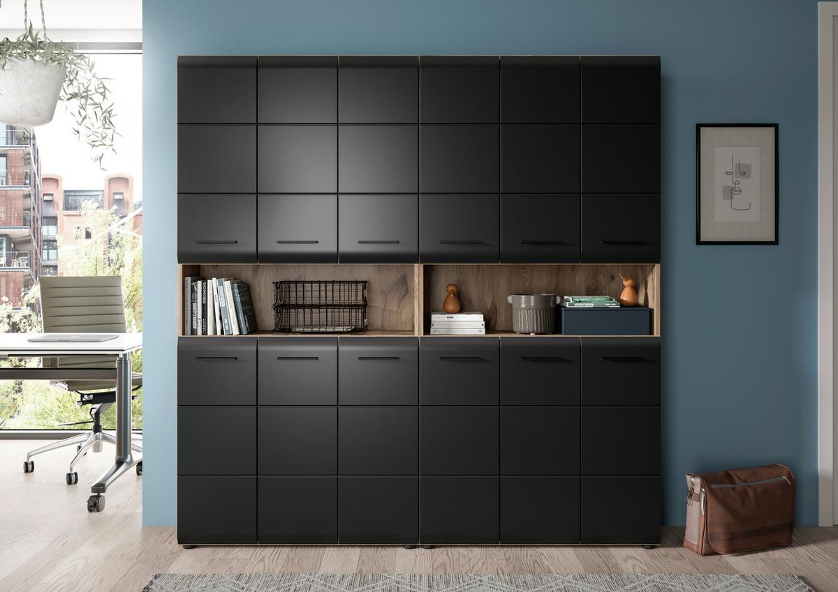 Hochschrank Ice Schwarz/Eiche dunkel - Eiche dunkel/Schwarz, Basics, Holzwerkstoff/Kunststoff (180/185/30cm) - MID.YOU