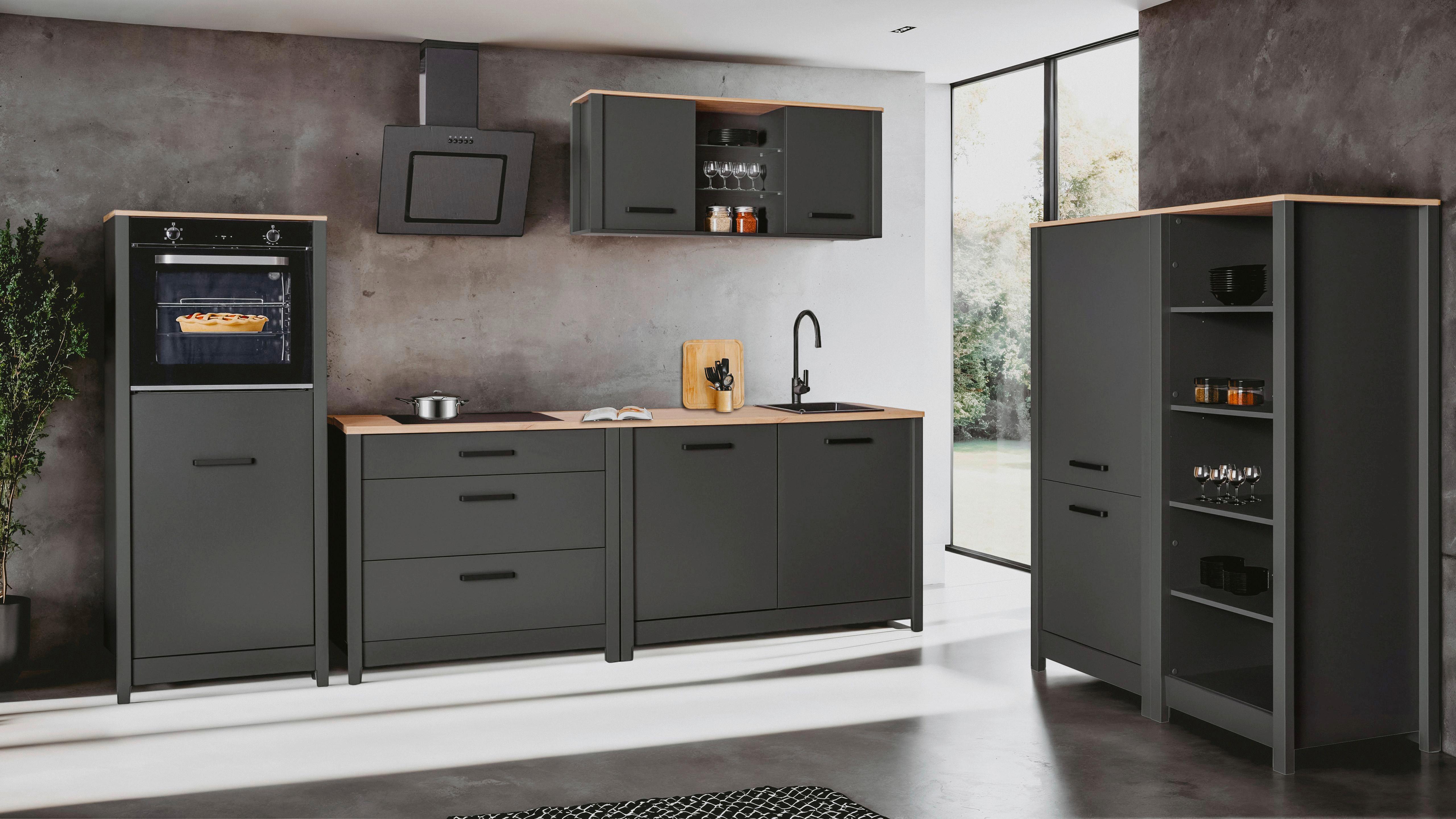 Küchenleerblock Bundle 8 o. Geräte Anthrazit - Anthrazit/Schwarz, MODERN, Glas/Holzwerkstoff (430cm) - home24