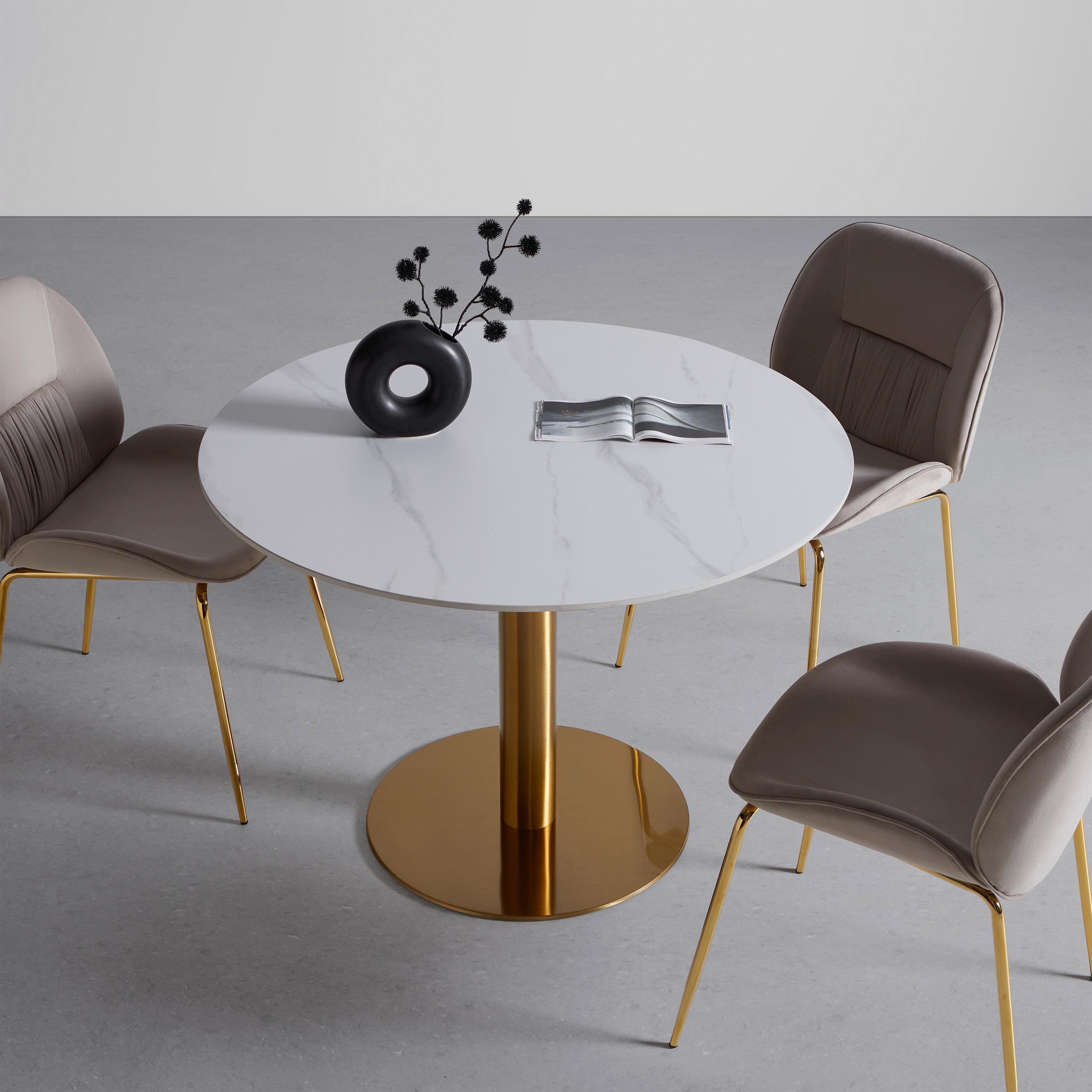 Esstisch Mirac Weiß/Goldfarben - Goldfarben/Weiß, Trend, Holzwerkstoff/Stein (105/75cm) - Mömax