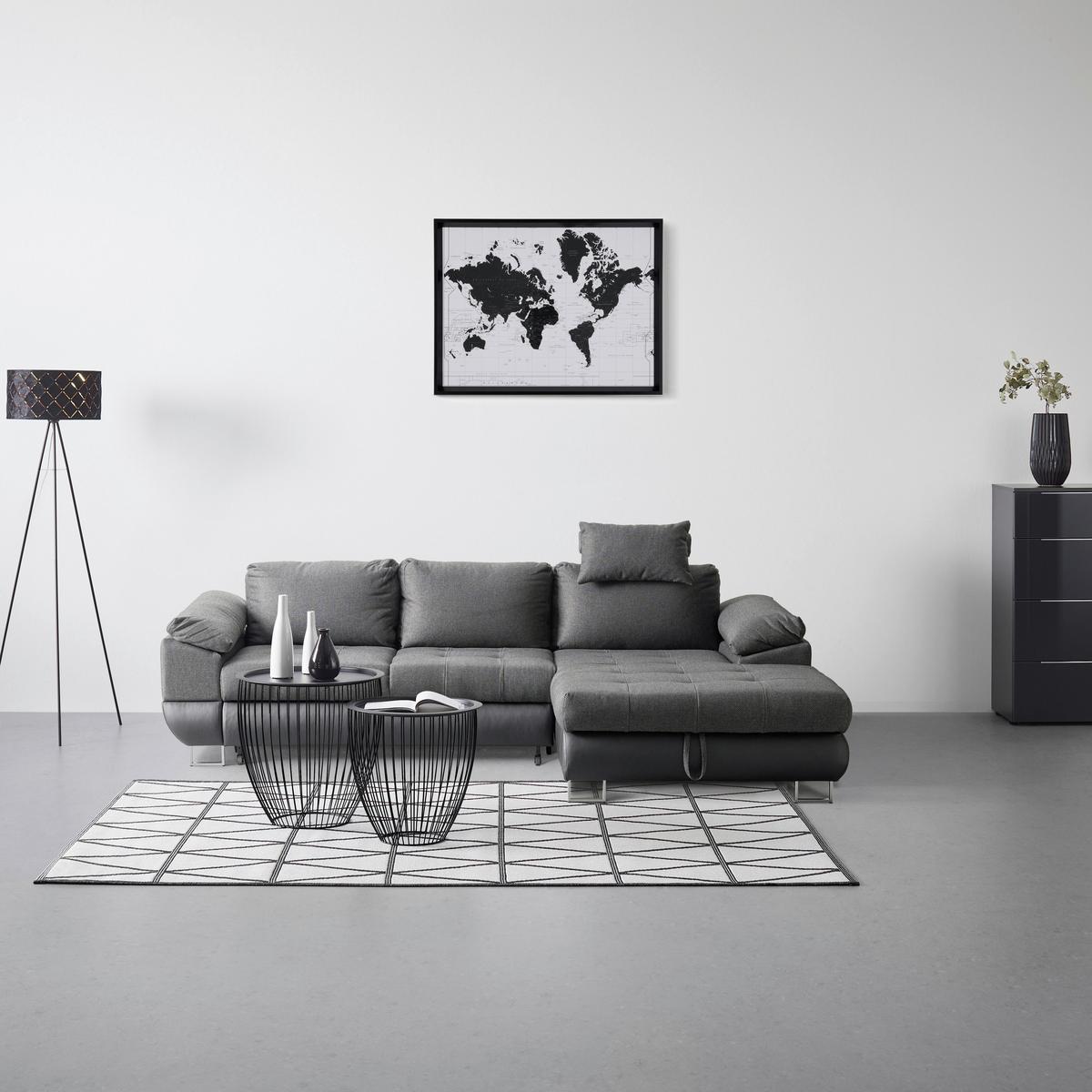 Wohnlandschaft Focus Grau mit Bettfunktion - Chromfarben/Dunkelgrau, KONVENTIONELL, Kunststoff/Textil (268/91/170cm) - Mömax