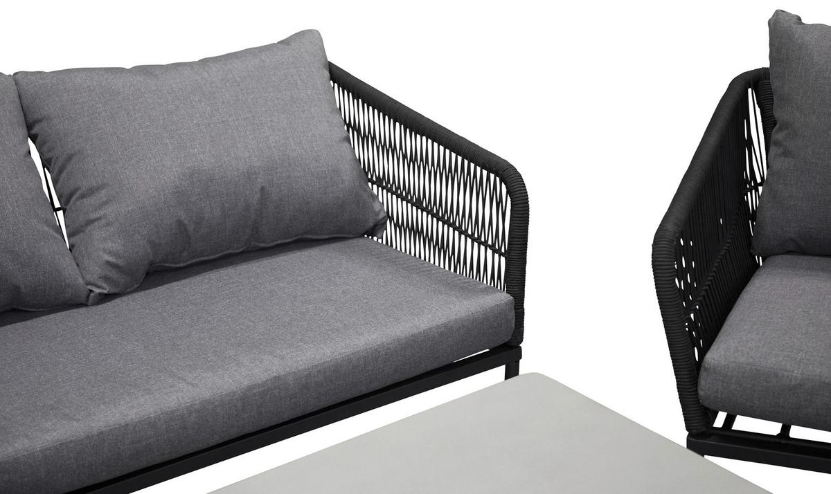 Loungegarnitur Lindos ca. 134x69x80 cm Grau/Schwarz - Schwarz/Grau, KONVENTIONELL, Kunststoff/Stein (134/69/80cm) - Gardenson
