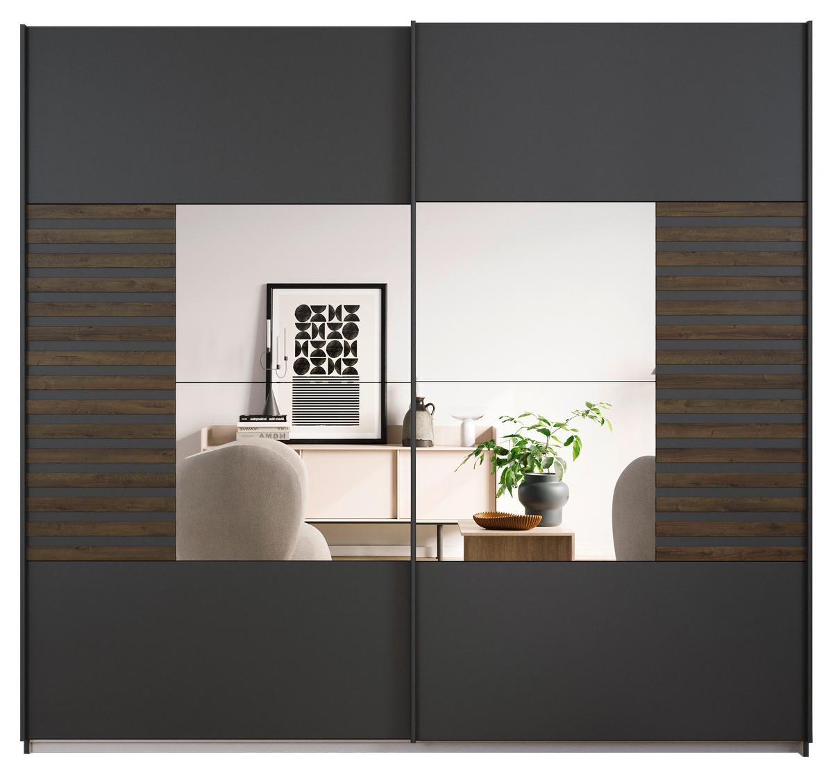 Omara Z Drsnimi Vrati Barea, Temno Siva - temno siva/siva, Moderno, kovina/leseni material (226/210/62cm) - Rauch Möbel