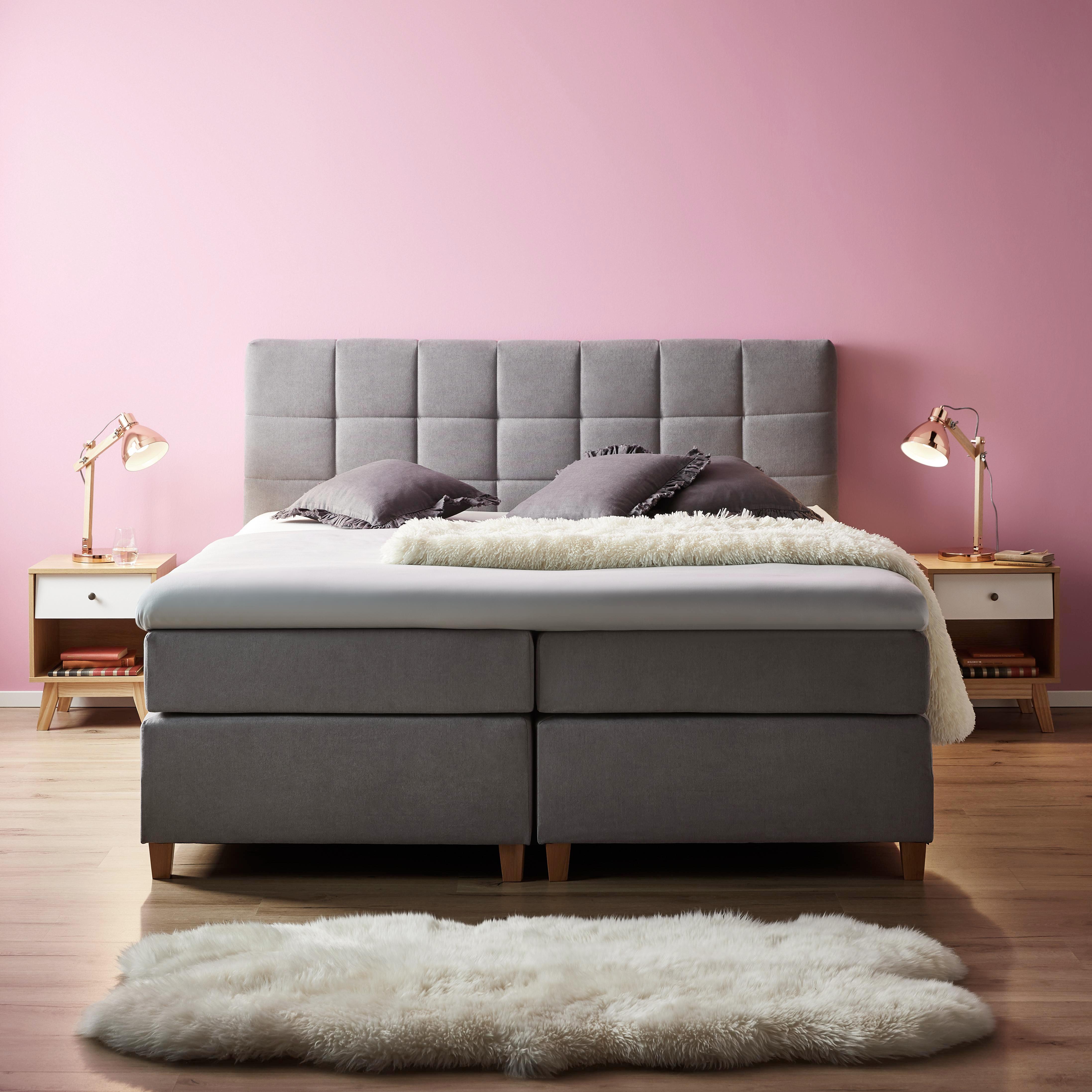 Boxspringbett in Grau ca. 180x 200cm inkl. Topper 'Jerry' - Grau, MODERN, Holz/Textil (210/188/118cm) - Bessagi Home