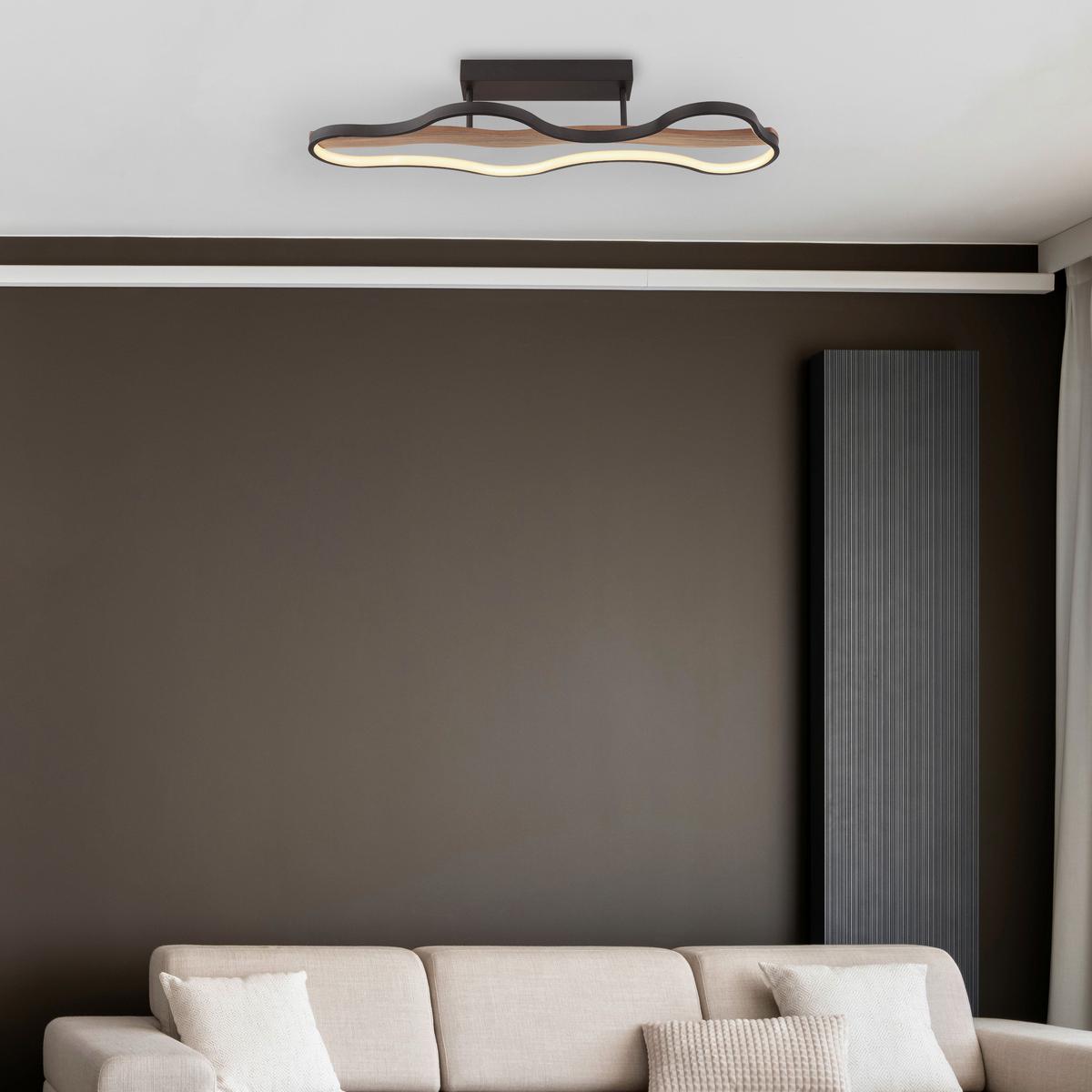 LED-Deckenleuchte Beezy Schwarz/Dunkelbraun max. 30 W - Dunkelbraun/Opal, Natur, Holz/Kunststoff (80,6/29/15cm) - Globo