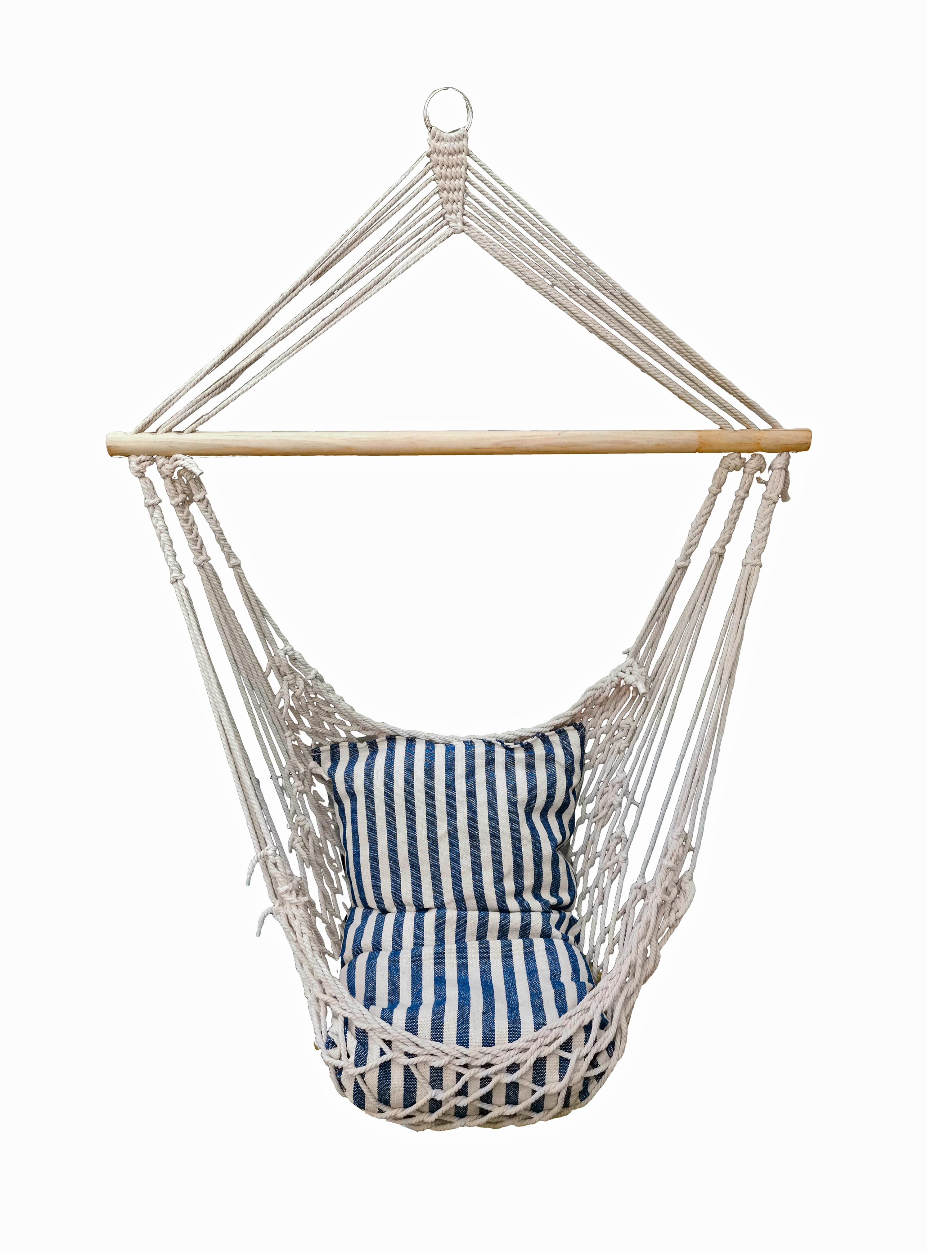 Hängesessel Grenada ca. 70x130x60cm Blau,Grau,Weiß - Blau/Weiß, MODERN, Holz/Textil (70/130/60cm) - Gardenson