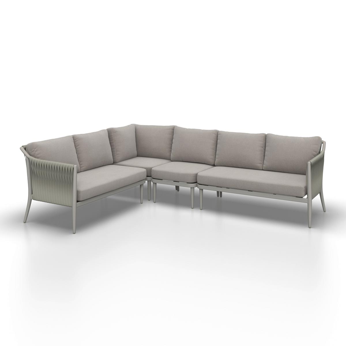 Loungegarnitur Alvina Outdoorstoff/Metall +Abdeckung - Creme, MODERN, Kunststoff/Textil (259/74/199cm) - Bessagi Garden