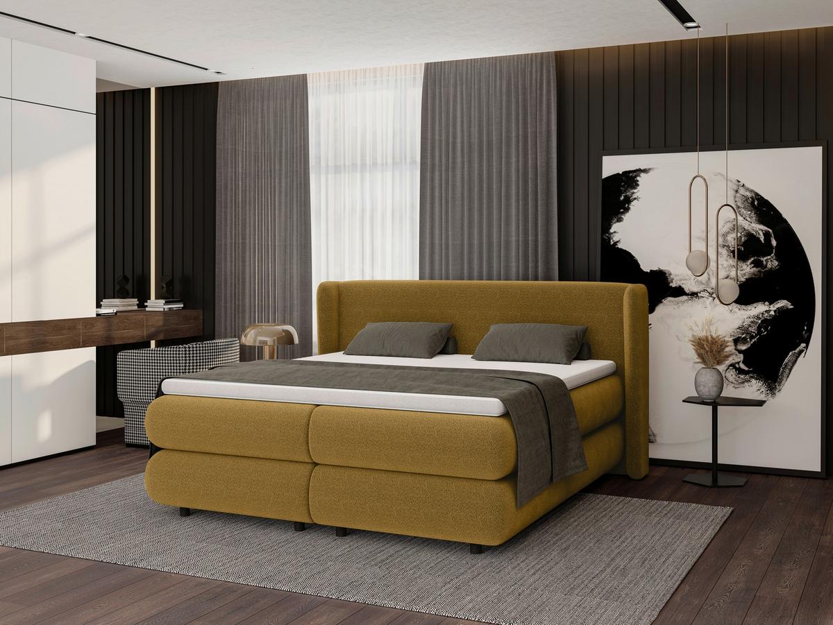Boxspring Krevet Elodie - boje senfa/crna, Konvencionalno, tekstil/plastika (180/200cm) - Premium Living