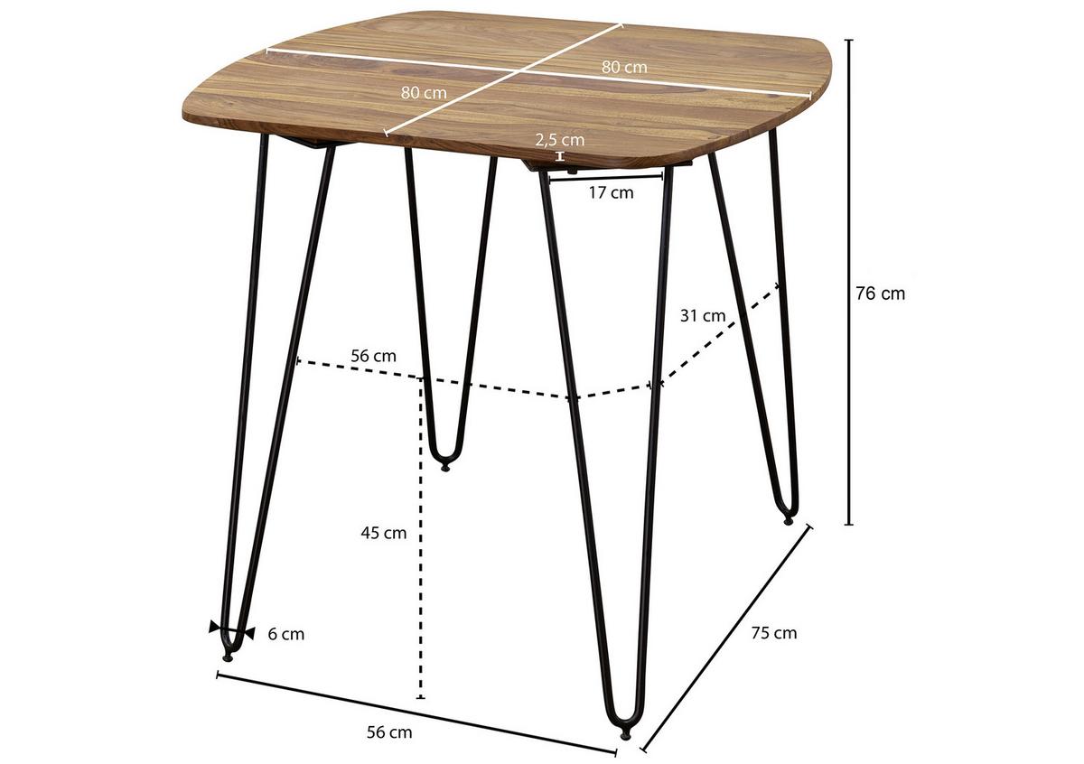 Esstisch aus Sheeshamholz - Sheeshamfarben/Schwarz, MODERN, Holz/Metall (80/80/76cm) - MID.YOU