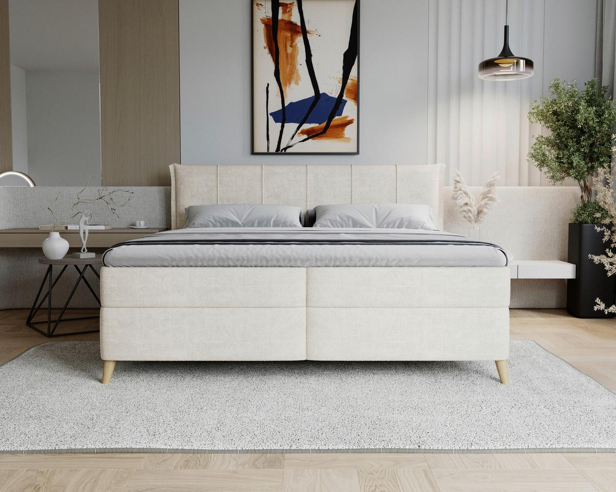 Boxbett Veloria Beige ca. 180x200cm - Beige/Schwarz, KONVENTIONELL, Textil/Metall (180/200cm) - Based