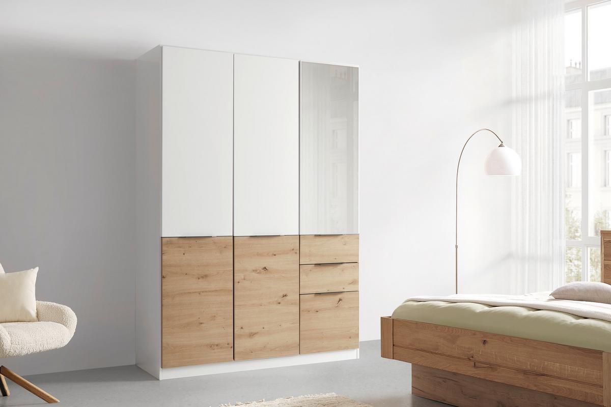 Drehtürenschrank Max Weiß/Eiche Artisan - Weiß/Eiche Artisan, KONVENTIONELL, Holzwerkstoff/Kunststoff (136/197/54cm) - Mömax