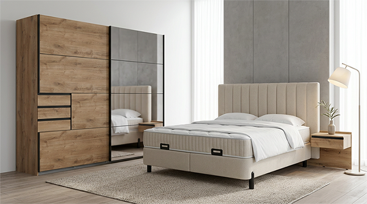 Schwebetürenschrank Saigon ca. 225x210 cm Eiche - Klar/Eichefarben, MODERN, Holzwerkstoff/Metall (225/210/64cm) - P & B