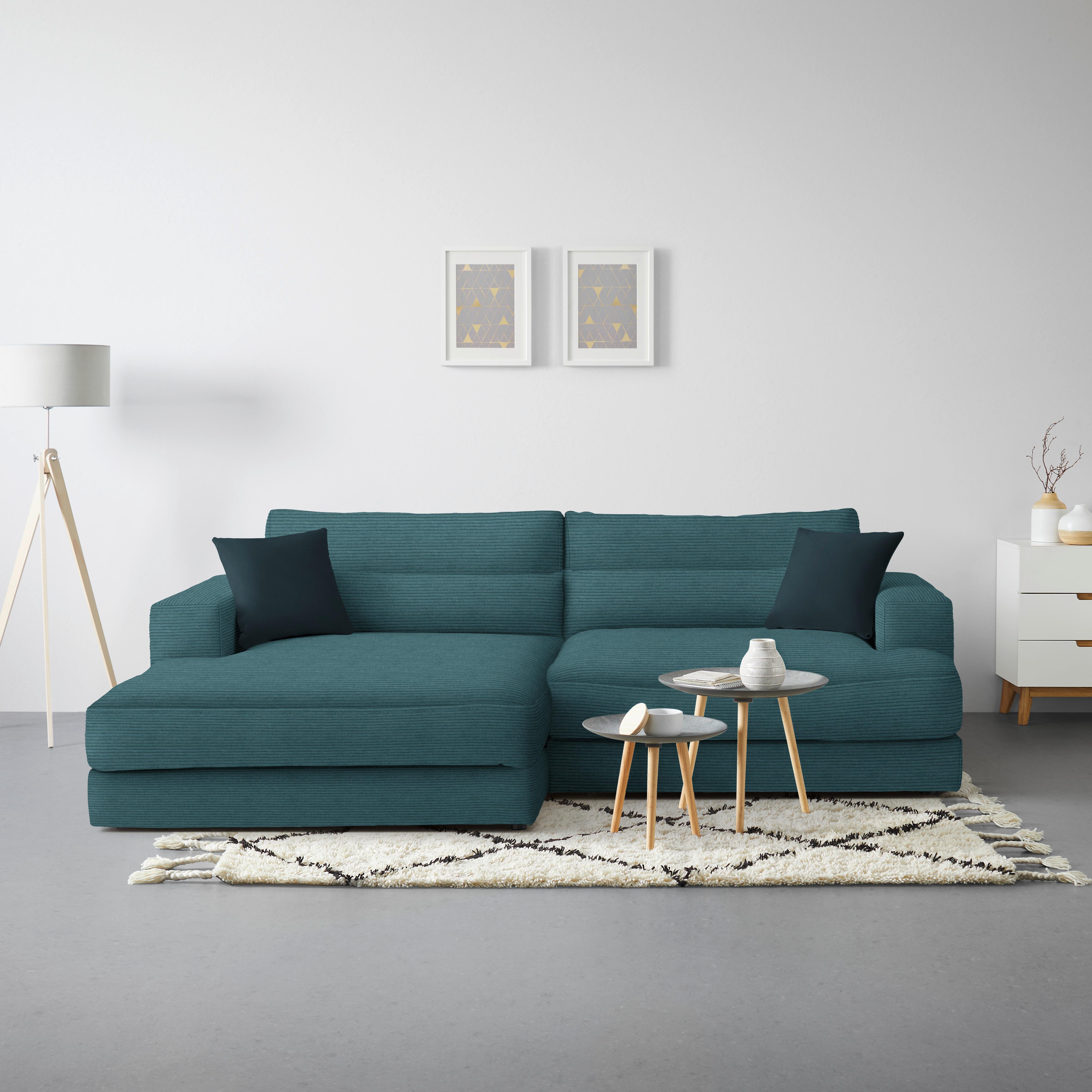 Ecksofa Fabiona links Petrol - Schwarz, MODERN, Holz/Kunststoff (194/85/268cm) - Premium Living