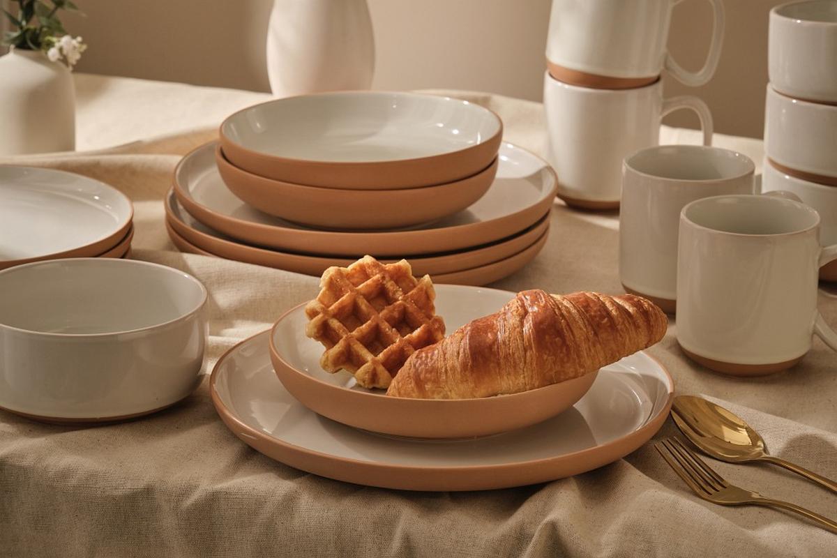 SERWIS OBIADOWO-ŚNIADANIOWY TERRA NOVA - biały/brązowy, Trend, ceramika - Novel