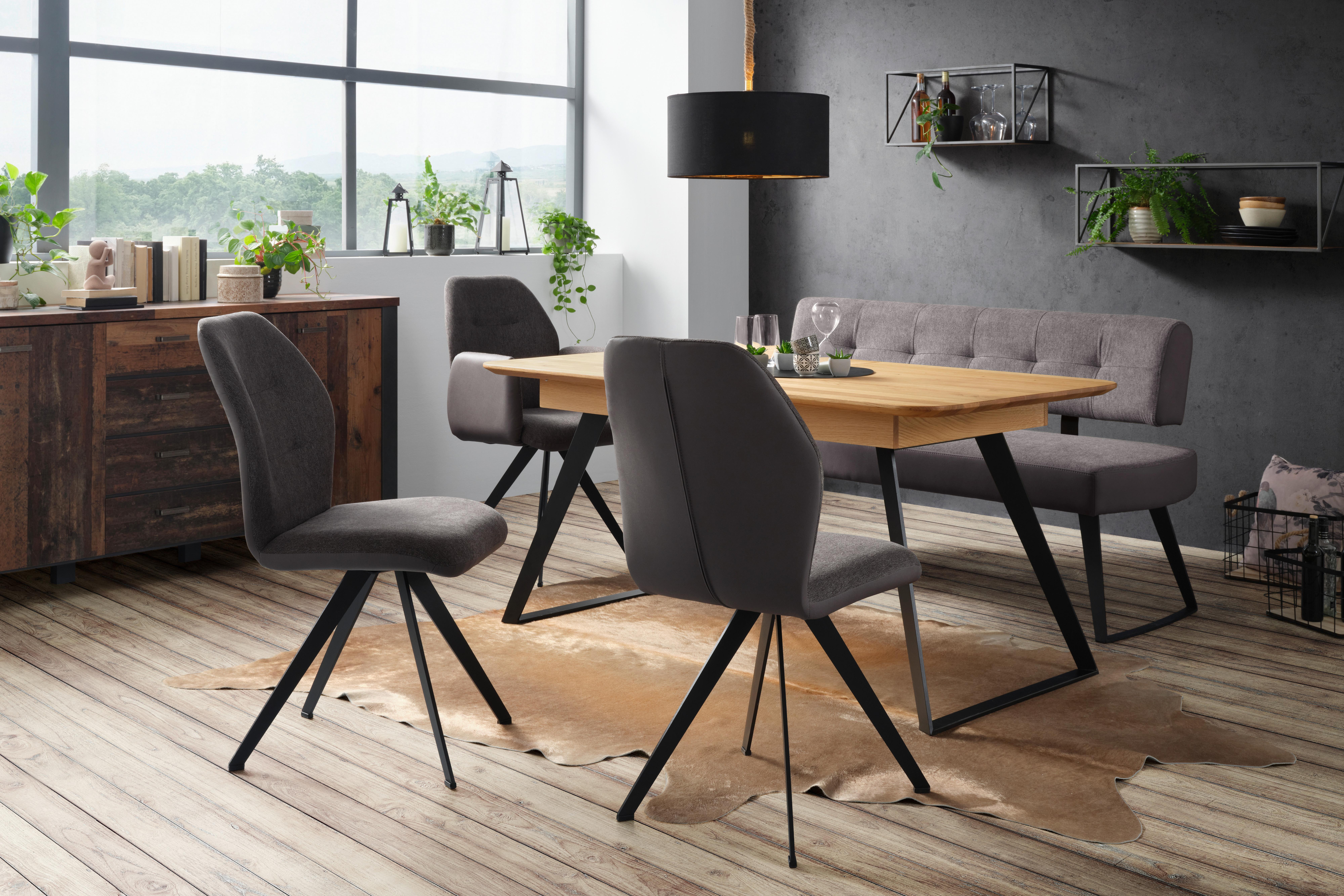 Sitzbank in Dunkelgrau ca. 180cm - Dunkelgrau/Schwarz, Modern, Textil/Metall (180cm) - Premium Living