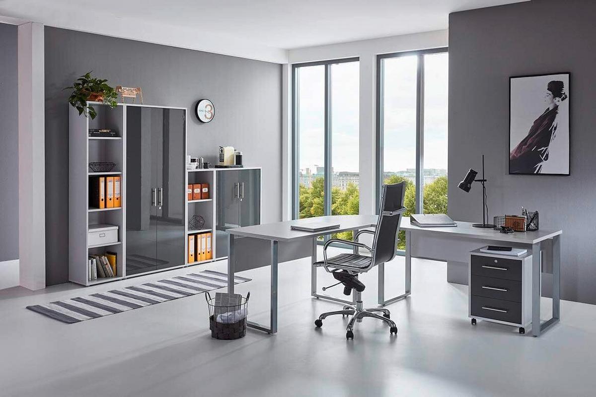 Büro Office Edition Set 4 Grau - Anthrazit Hochglanz/Grau, MODERN, Holzwerkstoff - MID.YOU