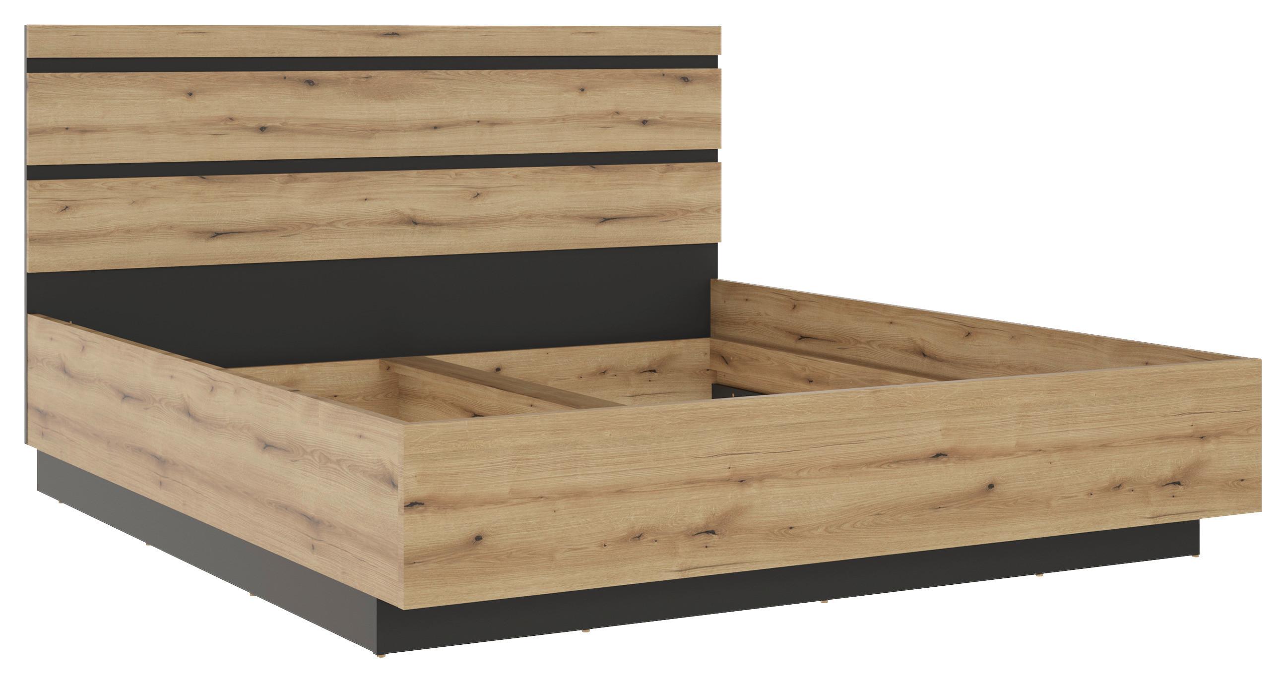 Krevet Corte - boje hrasta/crna, Moderno, drvni materijal/plastika (185/107,2/206,5cm)