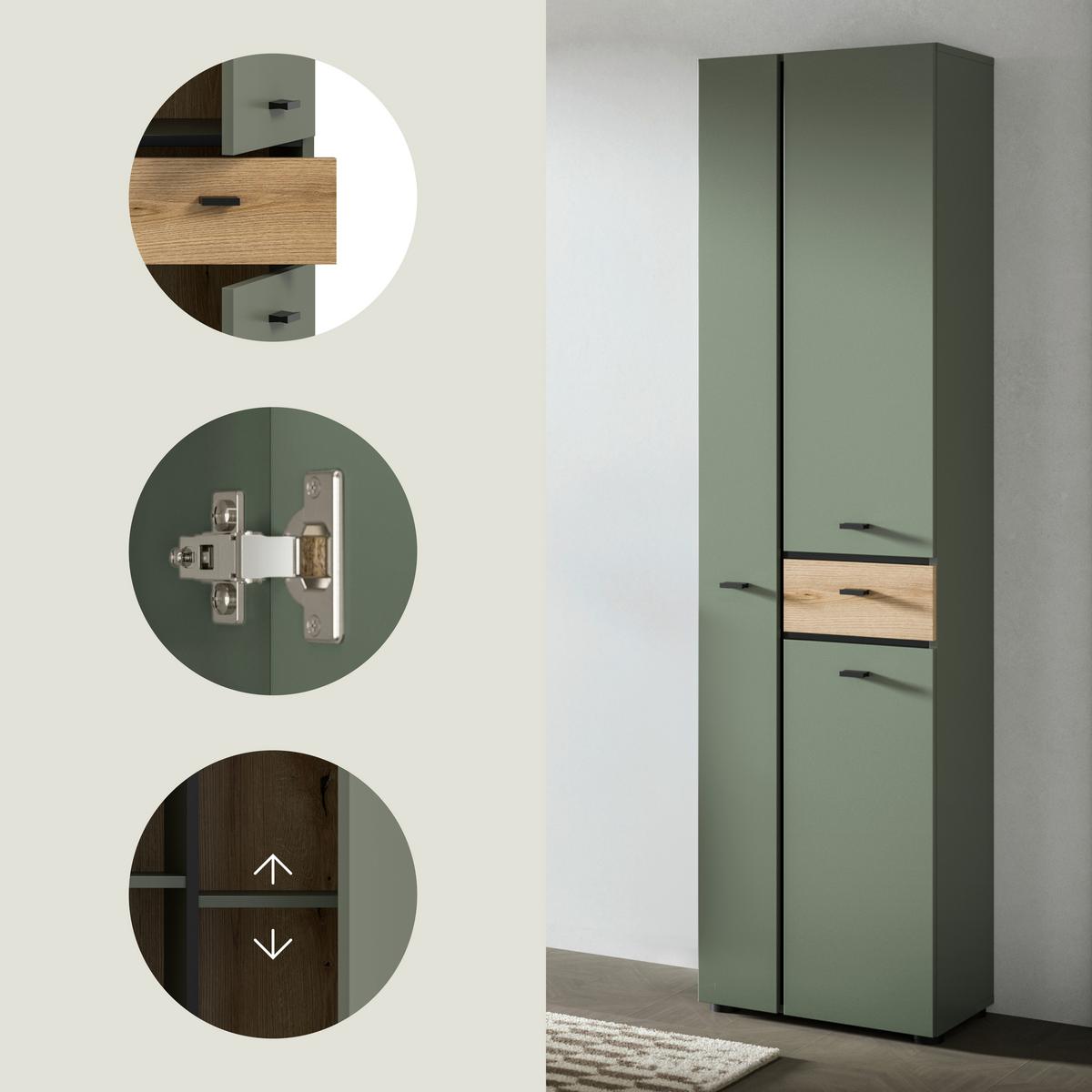 Hochschrank Aqua Grün/Eichefarben - Eichefarben/Schwarz, Trend, Holzwerkstoff/Kunststoff (51/191/30cm) - MID.YOU
