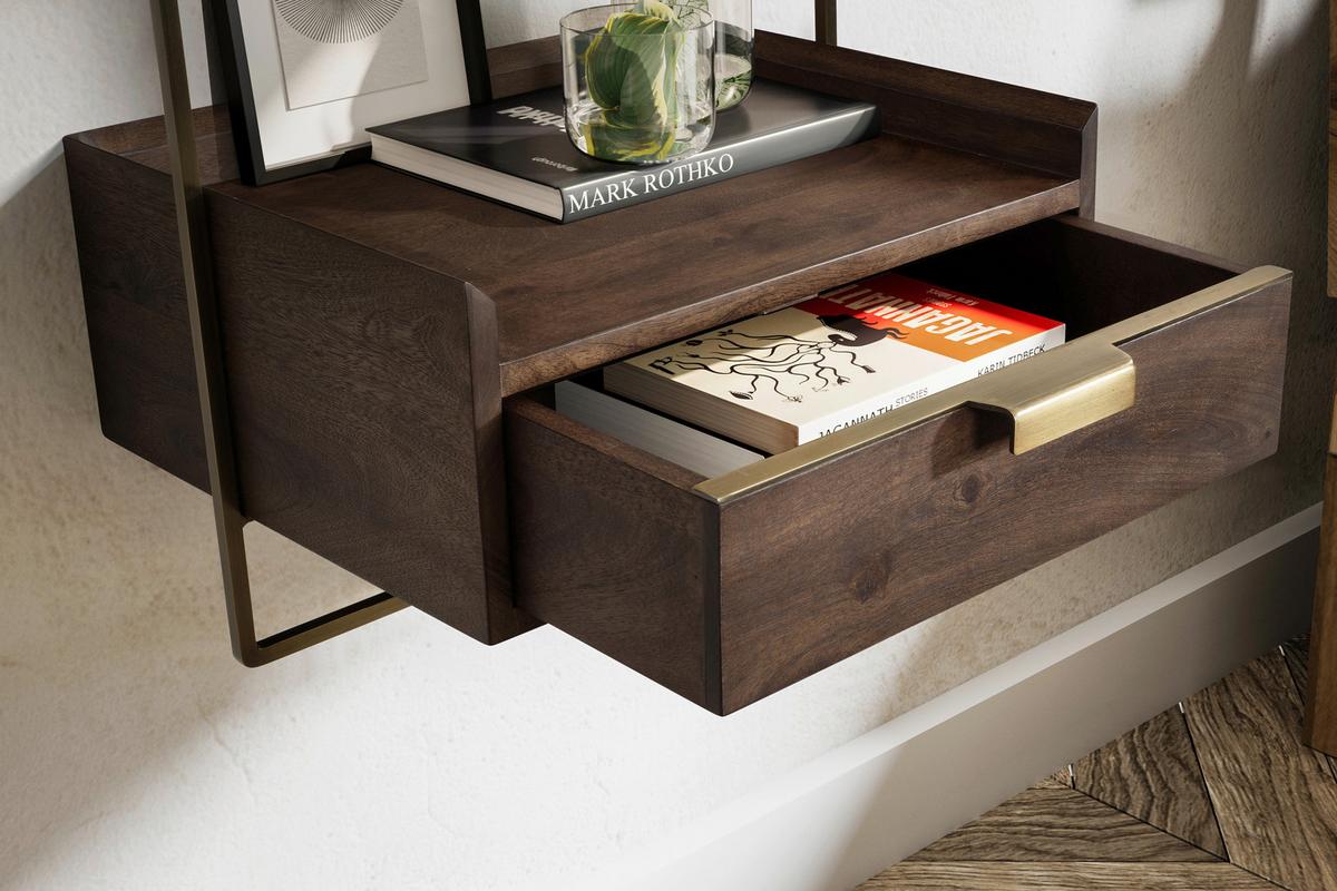 NACHTTISCH WL7.159 - Dunkelbraun/Goldfarben, Design, Holz/Metall (44/45/35cm) - MID.YOU