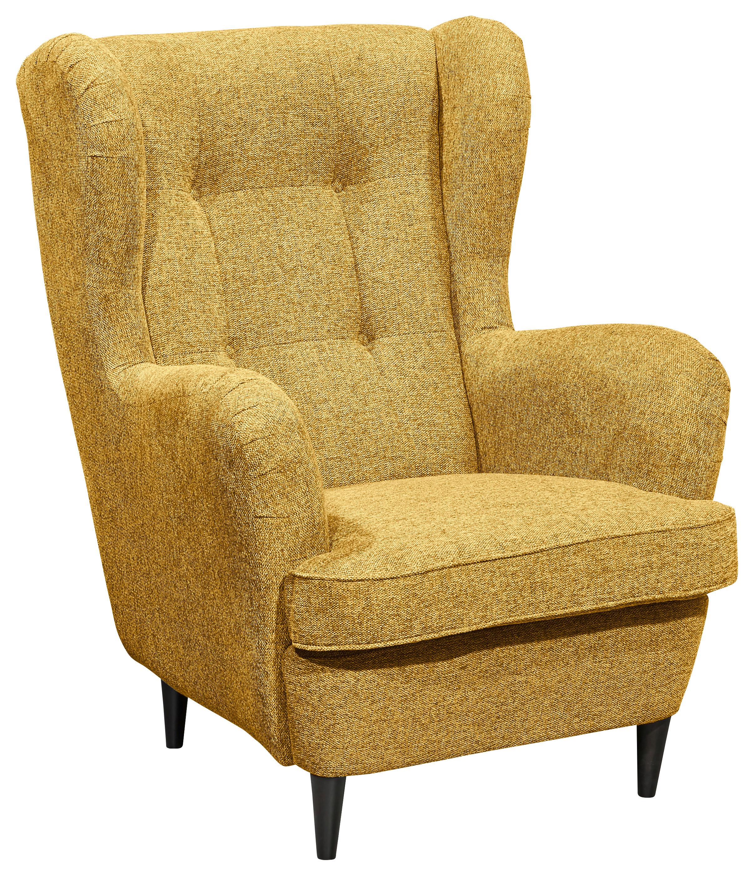 FOTEL USZAK OSKAR - czarny/żółty, Basics, materiał drewnopochodny/tkanina (78/102/98cm) - MID.YOU