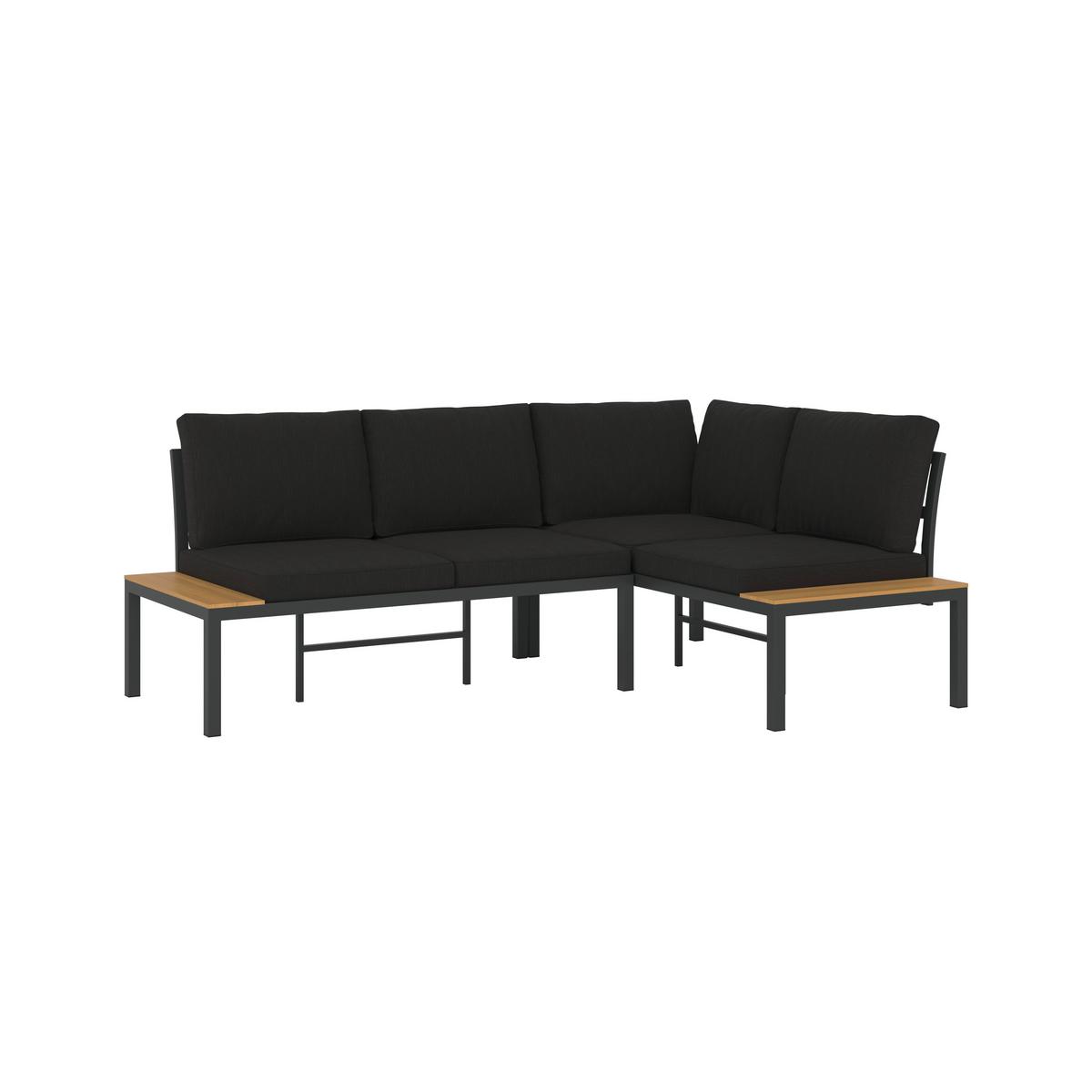 Loungegarnitur-Set Arianna Schwarz Metall/Outdoorstoff - Schwarz, MODERN, Kunststoff/Textil (146/76/75cm) - Bessagi Garden